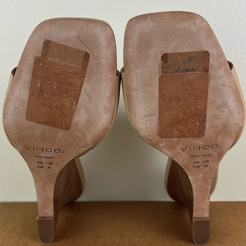 NEW VINCE BEIGE LEATHER WEDGE SANDALS - Picture 12 of 12